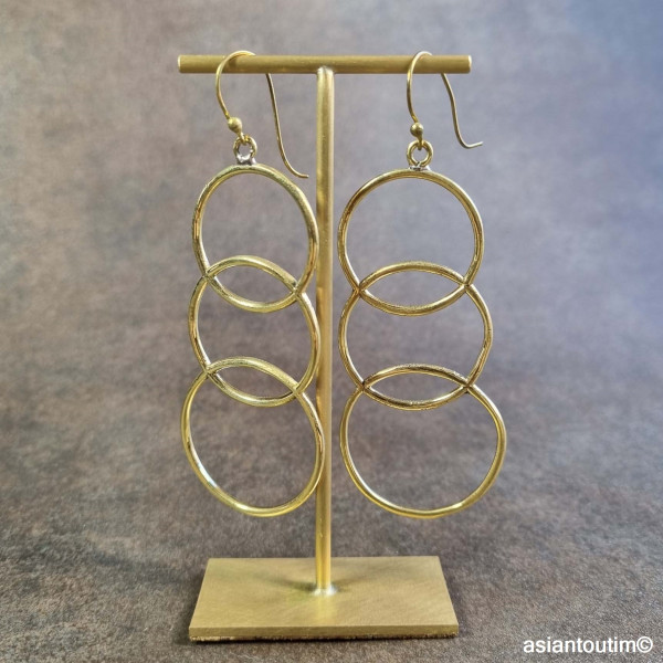 Boucles d'oreilles Pendants Cercles en laiton, Boucles d'oreilles bohème, Boucles d'oreilles originales