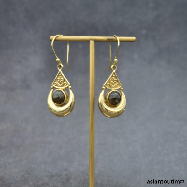 Boucles d'oreilles Pendant Labradorite en laiton, Boucles d'oreilles bohème, Boucles d'oreilles hippie chic