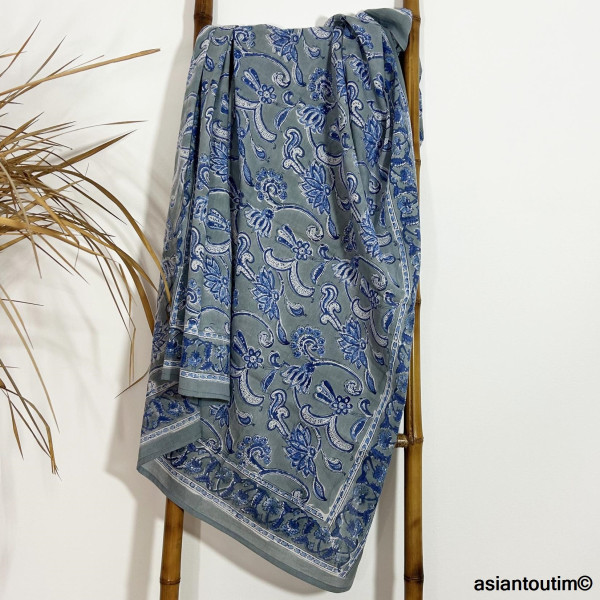 Grand foulard block print Sanganer 25.9, Etole, Paréo