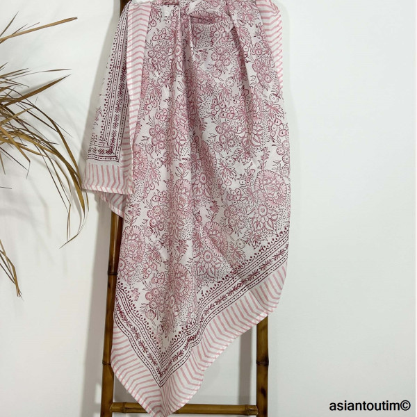 Grand foulard block print Sanganer 25.12, Etole, Paréo