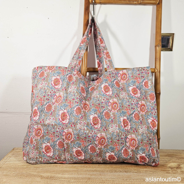 Maxi Cabas Beach Blica Coton Fleuri  Hand Block by Asiantoutim