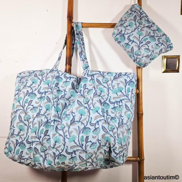 Maxi Cabas Beach Delia Coton Fleuri  Hand Block by Asiantoutim
