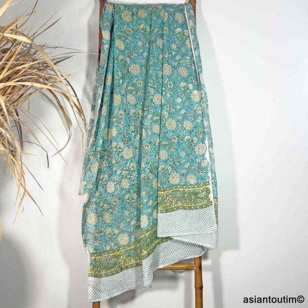 Grand foulard block print Sanganer 25.24, Etole, Paréo