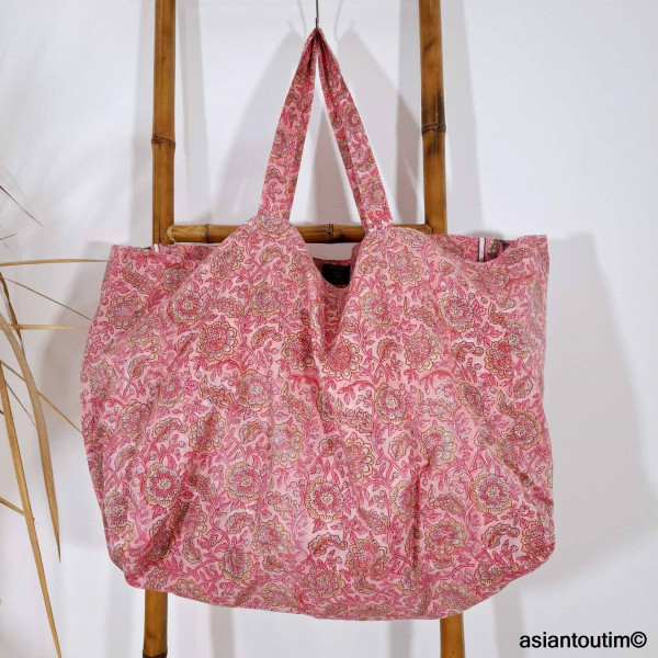 Maxi Cabas Beach Béa Coton Fleuri  Hand Block by Asiantoutim