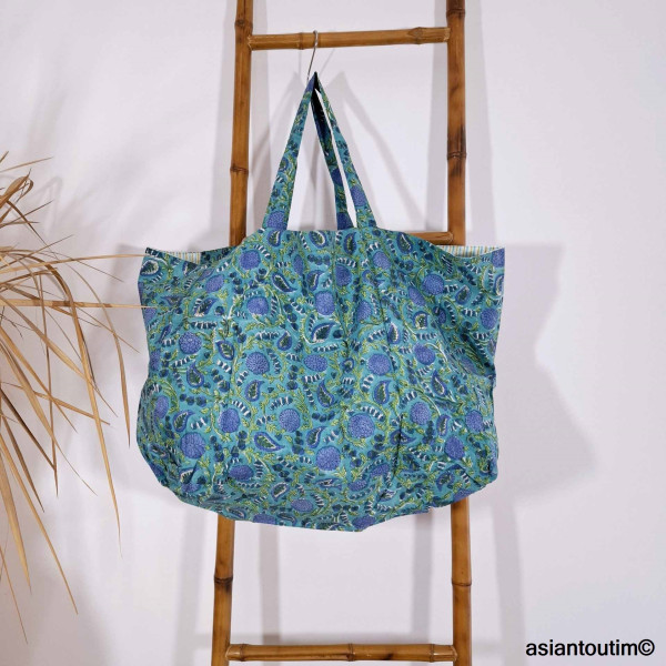 Maxi Cabas Beach Hana Coton Fleuri  Hand Block by Asiantoutim