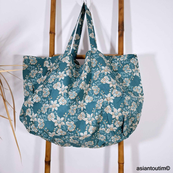 Maxi Cabas Beach Jane Coton Fleuri  Hand Block by Asiantoutim