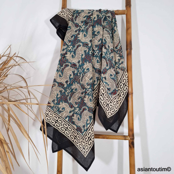 Grand foulard block print Bagru 27, Etole, Paréo