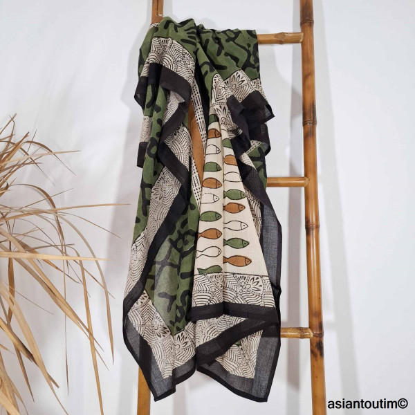 Grand foulard block print Bagru 26, Etole, Paréo