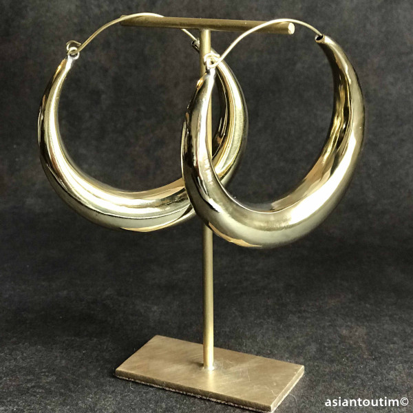 Créoles demi-lune Bohème en laiton L, Boucles d'oreilles bohème, Boucles d'oreilles tribale