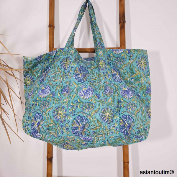 Maxi Cabas Beach  Coton Fleuri  Hand Block by Asiantoutim
