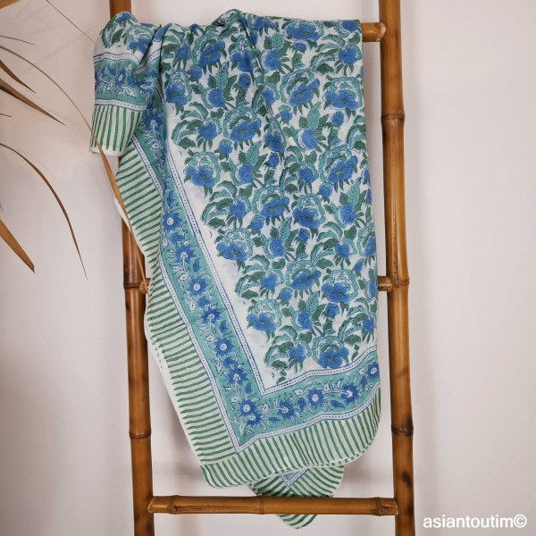 Grand foulard block print Sanganer 26.2, Etole, Paréo