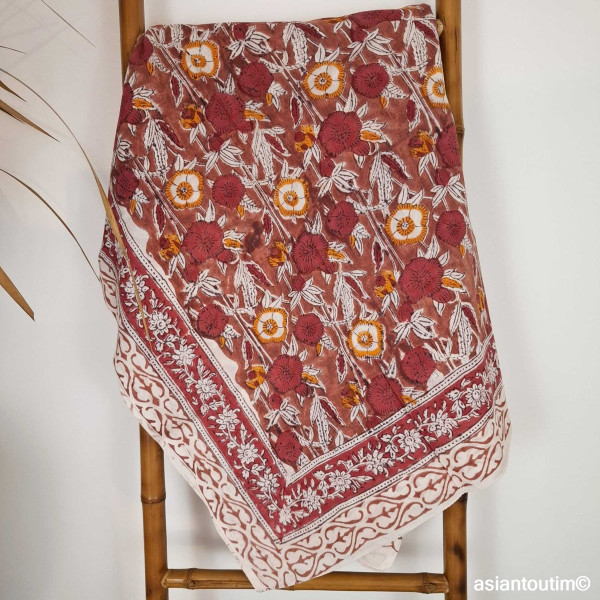 Grand foulard block print Sanganer 26.3, Etole, Paréo