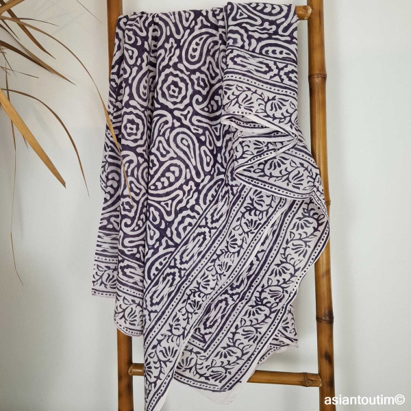Grand foulard block print Sanganer 26.7, Etole, Paréo