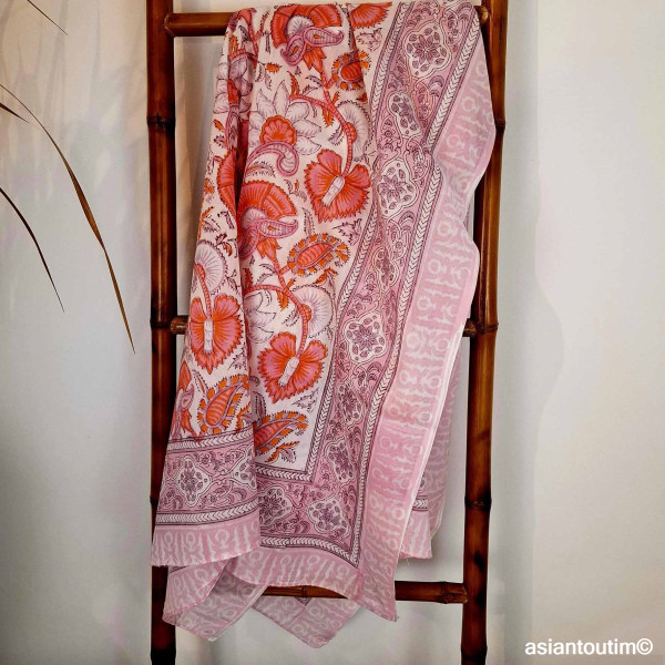 Grand foulard block print Sanganer 26.1, Etole, Paréo