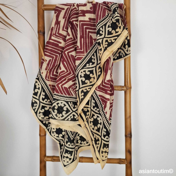 Grand foulard block print Bagru 26.3, Etole, Paréo