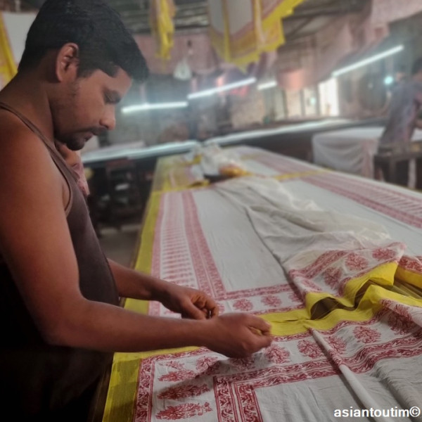 Grand foulard block print Sanganer 26.4, Etole, Paréo