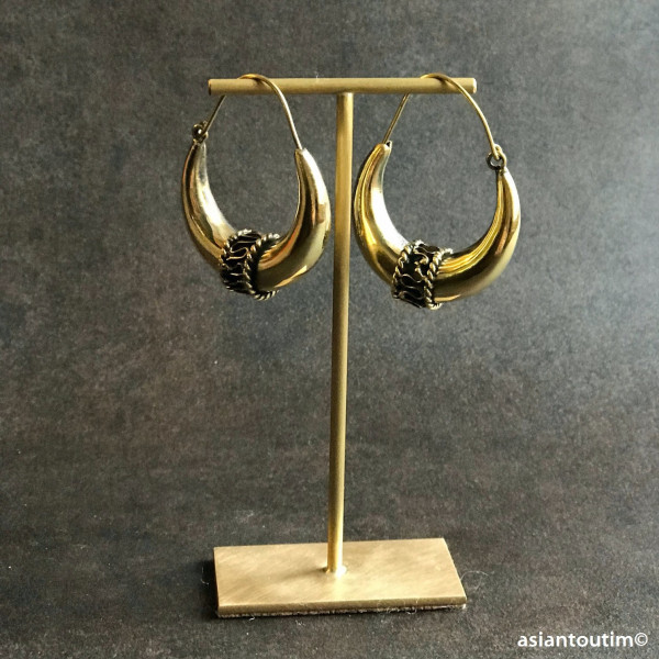 Créoles Ethniques en laiton M, Boucles d'oreilles bohème, Boucles d'oreilles tribale