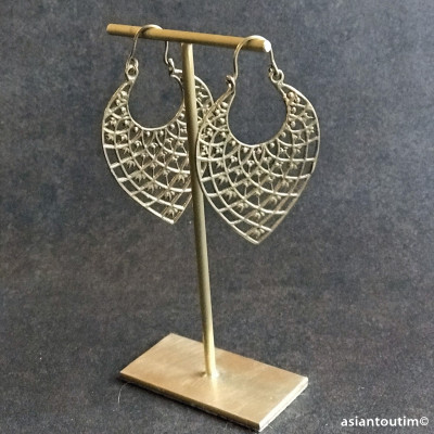 Boucles d'oreilles Ovales Arabesque en laiton, Boucles d'oreilles bohème, Boucles d'oreilles ethniques