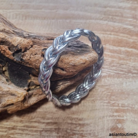 Double Tresse Argent Jonc Bouddhiste Double Tresse Collection Mantra Qualité Premium